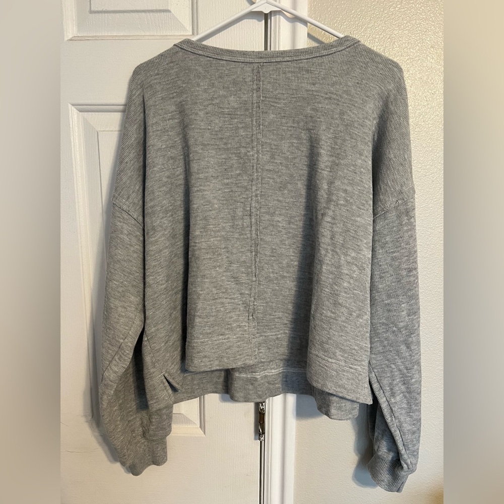 Aerie Endless Summer Crewneck Sweatshirt in Heathered Gray Boxy Fit Ribbed - Picture 8 of 8